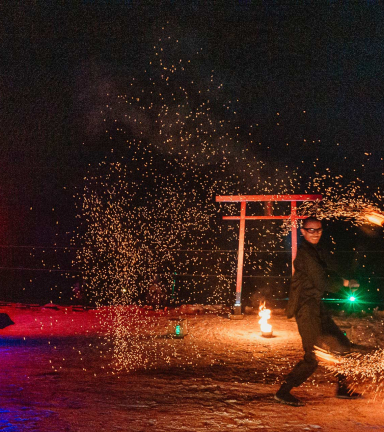 Photo spectacle feu et lumire Chalet du Pre Nol Chamrousse
